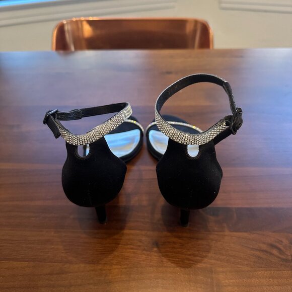 Stuart Weitzman Black Satin Crystal Embellished Ankle Strap Heels - Picture 6 of 6